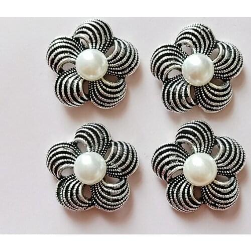10 PCS 22mm Vintage Metal Alloy Imitation Pearl Antique Silver Color Flowers Connectors Charm DIY Jewelry Accessories