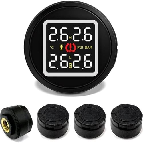 Tire Pressure Alarm Sensor Monitor System Car Display Internal External Temperature Monitor with USB Socket 4 External Sensors