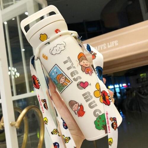 Creative Stainless Steel Water Bottle For Kids Portable Cute Thermos Flask Vacuum Cup Large Travel Insulated Cup for Couple Girl