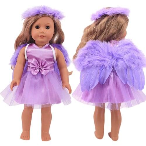 Purple Angel Set Dress Wing Hairpin Wear For 18 Inch American Dolls & 43cm New Born Baby,Our Generation Doll Clothes Accessories