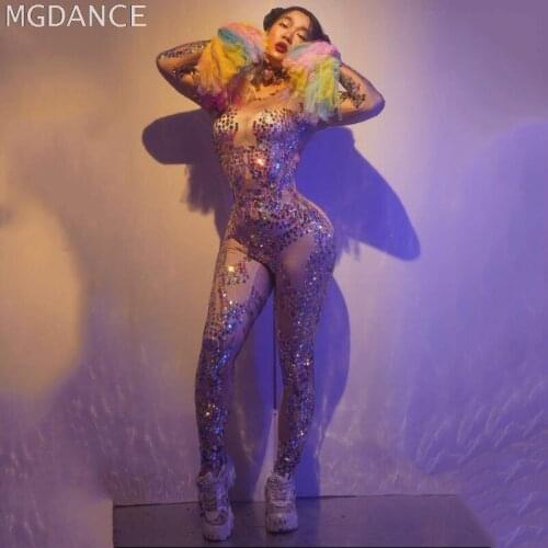 New Arrival Multi-color Sequins Spandex Jumpsuit Women Dancer show Leggings Birthday Prom Costume Singer Outfit