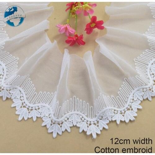 12cm width Cotton embroid lace sewing ribbon guipure trim fabric warp knitting DIY dolls Accessories wedding lace#3420