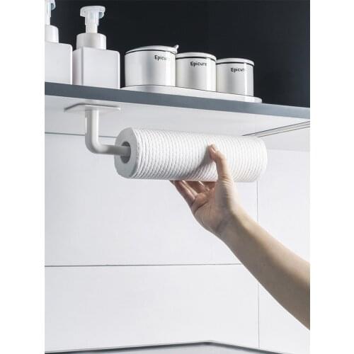Kitchen Self-adhesive Accessories Under Cabinet Paper Roll Rack Towel Holder Tissue Hanger Kitchen Supplies Gadgets Home Tools