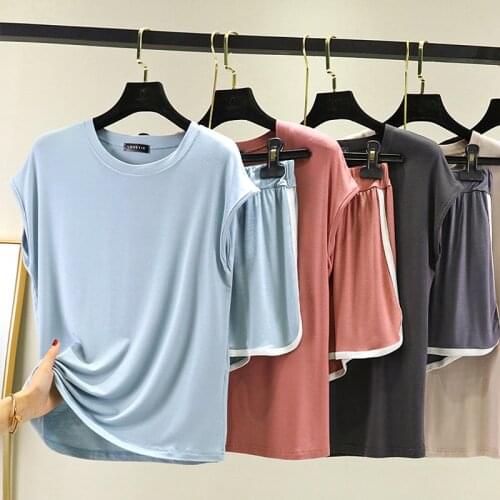 Summer Striped Tracksuit Set For Women Short Sleeve T Shirt Mini Shorts Two Piece Set Female 2021 Casual Womens Sportwear Suit