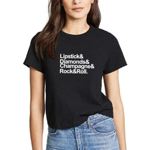 Lipstick Diamonds Champagne Summer T Shirt Women O-neck Cotton Short Sleeve Fashion Funny Tshirts Women Loose Tee Shirt Femme