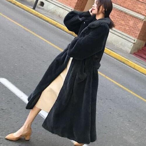Fashion winter women Long Coat Artificia Mink Fur Velvet female Turndown collar Super Warm Windproof Casual Outdoor Women Jacket