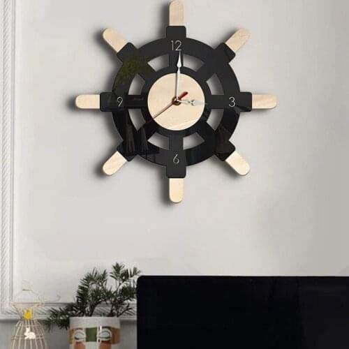 Nautical Wood Wall Clock Creative Rudder Nordic Style Silent Transparent Acrylic Clock Sailboat Steering Wheel Helm Decoration f