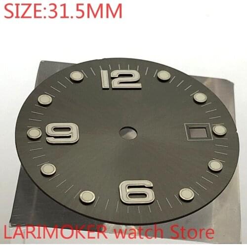 No logo sterile 31.5mm square dial date kit ETA 2824/2836 Miyota 8215/8205/821A movement mens watch night plate part gray