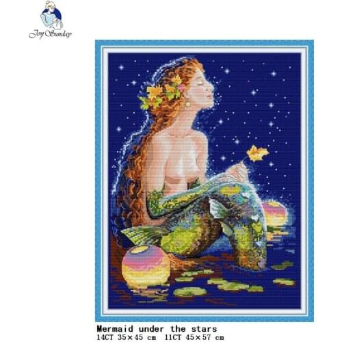 Mermaid under the stars print cross stitch kit 14ct 11ct DIY handmade canvas needlework embroidery set home decoration painting