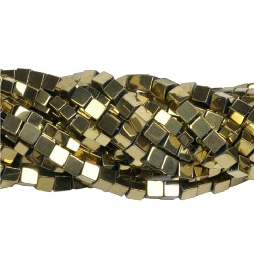 Natural Stone 2mm/3mm/4mm Gold Sliver Black Hematite Stone Square Loose Beads Jewelry Making DIY Bracelet