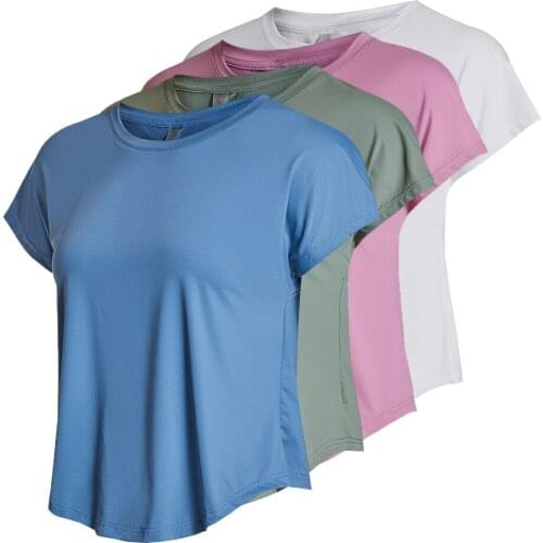 Nylon Women Gym Yoga Shirt Work Out Training Sportswear Round Neck Running T-Shirt Quick-Drying Yoga Fitness Leisure Sports Top