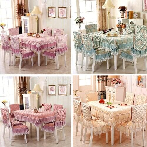 NEW! European Jacquard Table Cloth Linen high quality Non-slip Lace Tablecloth Chair Cushion Kit Wedding Decoracion Country