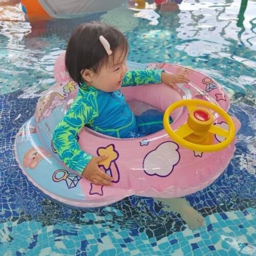 Newly Babys Swimming Ring with Steering Wheel Design Inflatable Swimming Floating Seat Ring for 9-25KG Old Baby Kids