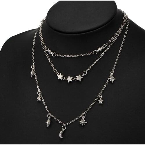 New Necklace 2021 Moon Star Tassel Pendant Necklaces for Women Multi-layer Chain Zircon Jewelry Accessories Collares