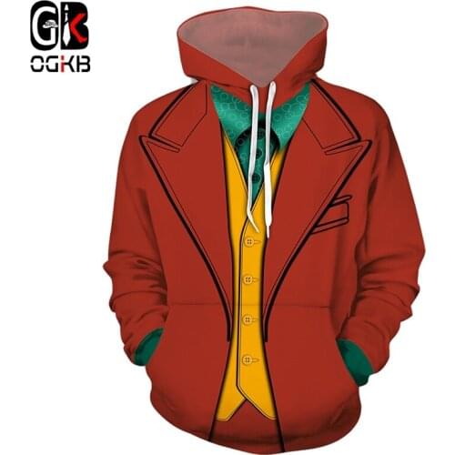 OGKB New Movie Joker Cosplay Hoodie Joaquin Joker 3D Print Zipper Sweatshirt Fashion Casual Hoodies Men Women Streetwear Coat