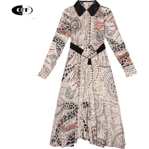 Designer Vintage Printed Midi Dresses For Women Autumn Spring Casual Office Fashion Traf Zevity Lady Clothes Retro Dress Vestido