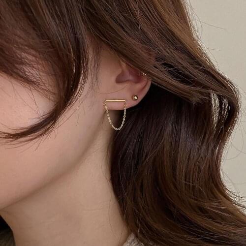 Simple Gold Chain Stud Earrings For Women Fashion Jewelry Charms Golden Pierced Pearl Beads Earring Girls Korean Ladies Earings