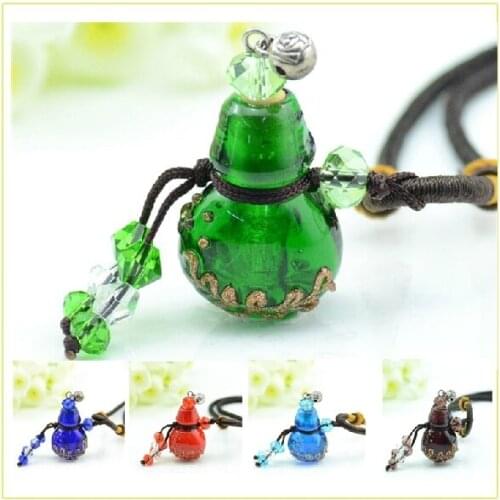 Multi Color MINI Gourd Perfume Pendant Necklace Glass Essential Oil Vials Women Favors Jewelry 5pcs/lot DC298