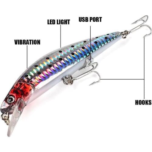 Fishing Lures Bait Electric Life-like vibrate fishing Lures USB Rechargeable Flashing LED light