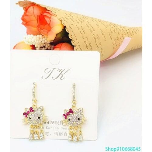 Rhinestone earrings Korean fashion cute cat earrings simple temperament girl heart all-match earrings