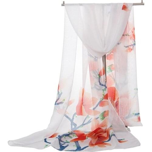 Chiffon Scarf Spring Print Lady Floral Weft Scarves Wrap Luxury Peach Blossom Bandana Pashmina Lady Wrap Shawl Accessories 160Cm