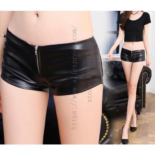Front zipper & back pockets design Fetish latex shorts womens black latex underwear made of 0.4mm flexible & natural latex