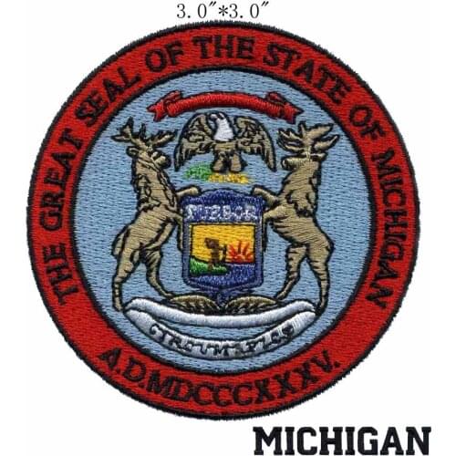 Michigan State Seal 3"wide embroidery patch for eagle/flying/snap