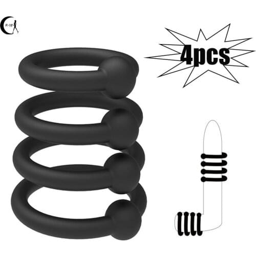 4Pcs Silicone Penis Ring Elastic Cock Ring Sex Toys for Men Male Masturbator Delay Ejaculation Condom Extender Fine Lock Loop