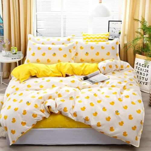 Cute Yellow Duck Cartoon Kids Luxury Comforter Bedding Set Modern Fashion King Queen Twin Size Bed Linen Duvet Cover Set Gift