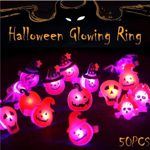 Glowing Flash Rings Toys for Kids Cartoon Led Finger Light Flashing Toys Baby Girl Birthday Gift Halloween Theme Party Toys 50PC
