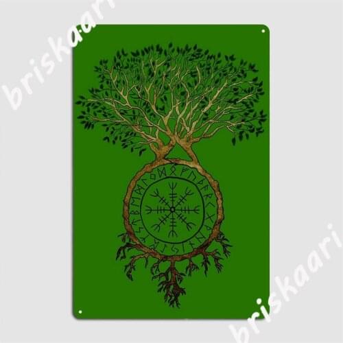 Viking Tree Of Life With Aegishjalmur Metal Signs Wall Cave pub Garage personalized Wall Plaque Tin sign Posters