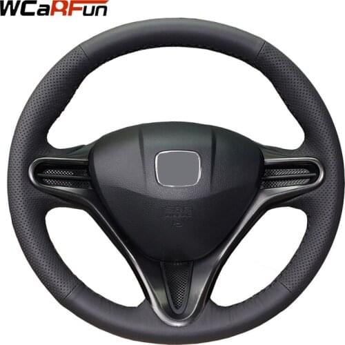 WCaRFun DIY Customized Name Black Artificial Leather Hand-Stitched Car Steering Wheel Cover for Honda Civic Old Civic 2006-2011