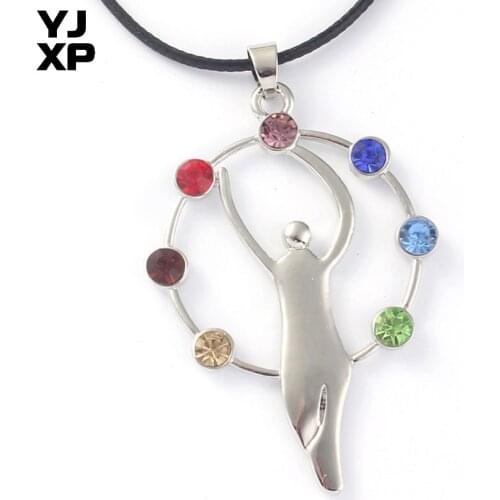 YJXP Unique Design Silver Plated 7 Color Rhinestone Circle Around Humam Casual Sporty Shaped Chakra Reiki Healing Amulet Pendant
