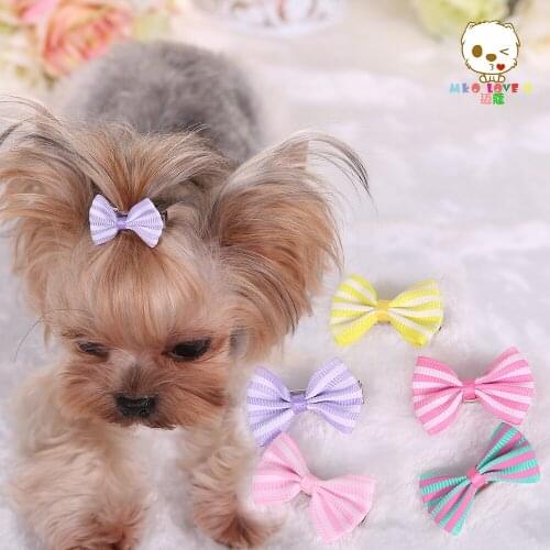 Mai Kou Yorkshire VIP pet dog stripe printing small hairpin Dog hair ribbon pet accessories 100pcs