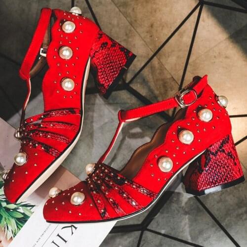High heel womens shoes rivet sheep anti-velvet wedding shoes red shoes pearl buckle national wind shoes woman