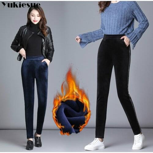 2020 winter warm thick fleece womens pants female high waist skinny pencil pants capris for women trousers woman Plus size