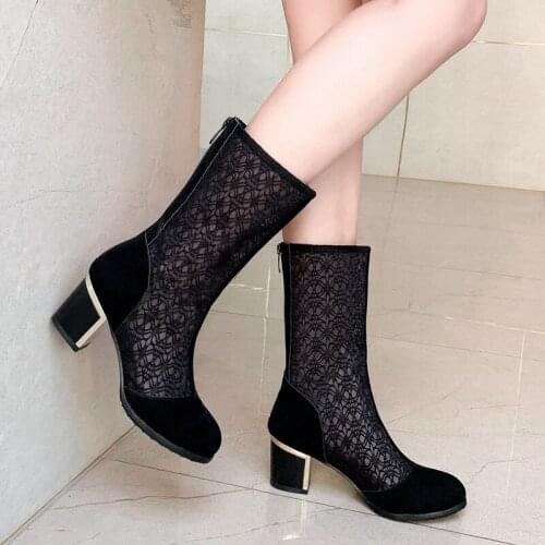 2019 Hollow Boots Shoes Breathable Knit Line Mesh Korean High Summer Women Boots Woman Embroider Shoes boots