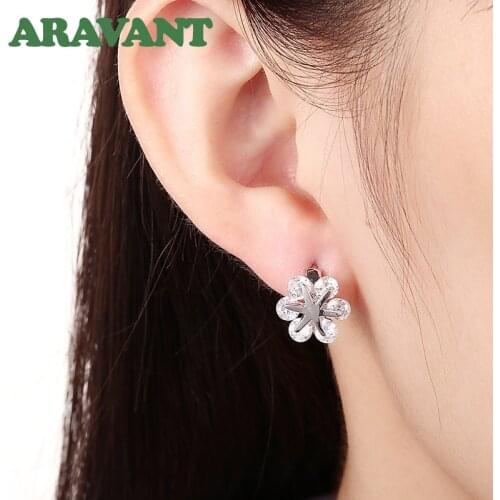 New Arrival Silver Plated Earrings For Women Clear CZ Snowflake Small Hoop Earring Original Jewelry