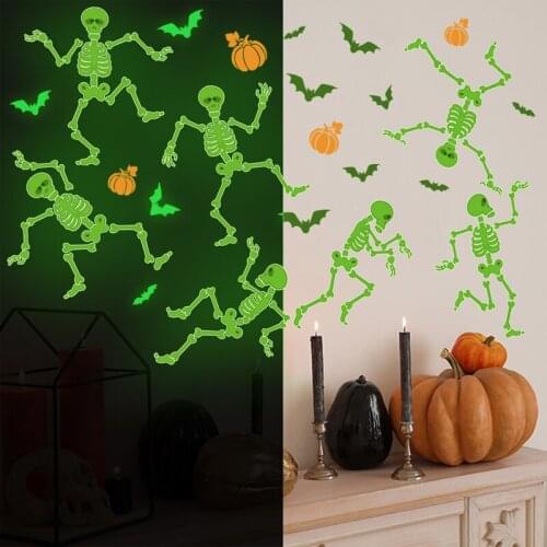 Zollor Luminous Skeleton Bat Pumpkin Wall Sticker Bedroom Living room Childrens room Window Creative Decoration Stickers