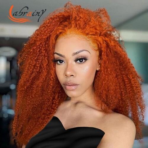 13x4 Ginger Kinky Curly Pixie Bob HD Lace Frontal Human Hair Wigs Deep Wave Short Front Wig Full Orange Color Woman Pre Plucked