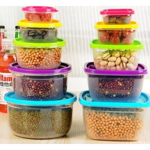 5pcs/7pcs Wothbuy Food Container Plastic Fresh-Keeping Food Box Fridge Multi Capacity Crisper Microwave Kitchen Storage Box