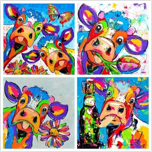 5d diamond painting watercolor cow tulip icon full square / round drill diamond embroidery colorful animal 3d wall sticker