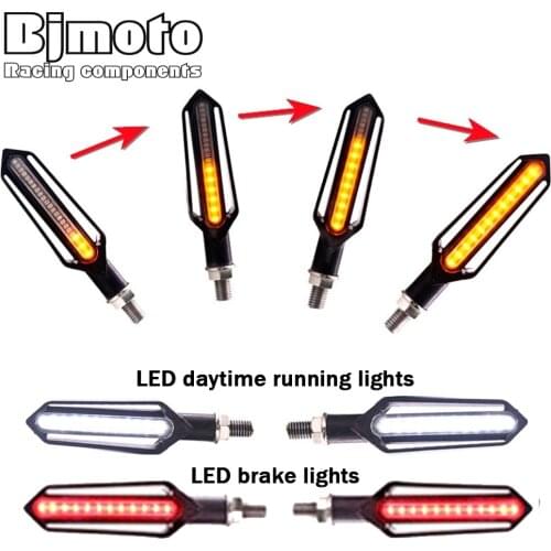 BJMOTO 24 LED Motorcycle Turn Signal Indicator Blinkers 12V Three-use Sequential DRL Flashing Brake Lights Warning Lamp