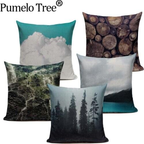 Mountain Lakeside Snow Waves Water Wood Cushion Cover Linen Cotton Pillow Case Square Sofa decor Home textile product Custom