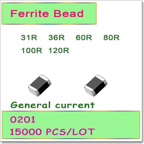 JASNPROSMA 0201 100MHZ 15000PCS General Current SMD Ferrite Bead 31R 36R 60R 80R 100R 120R 25% SMD Bead OHM FB High Quality