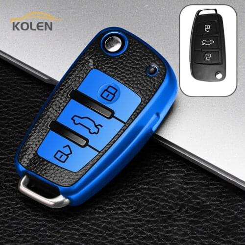 Leather TPU Car Flip Key Cover Case Shell Fob For Audi C6 A1 A3 A4 A5 A6 B6 B7 A7 A8 8L 8P 8V C6 Q3 Q5 Q7 TT RS Protector Holder