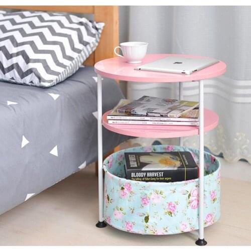 Creative Modern Round Coffee Table with Two Tier Storage Folding Assembly Tea Table Sofa Bed Beside Laptop Table