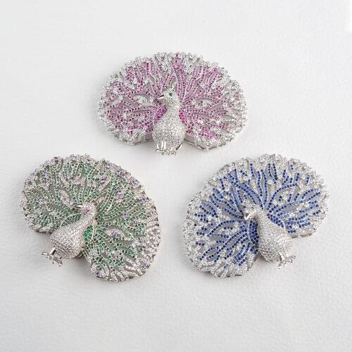 Cubic Zircon Micro pave peacock connector 46x60mm golden plated DIY Jewelry Findings