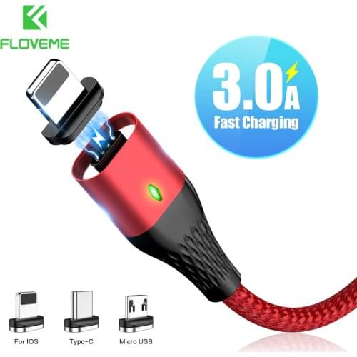 FLOVEME 3A Magnetic Cable Micro USB Type C Cable For iPhone Samsung Fast Charging Data Wire Cord Charger Mobile Phone USB Cable