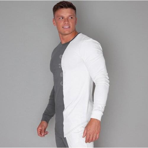 Fashion Patchwor Sportk T-Shirt Men Long Sleeve Slim T Shirts 2019 Autumn New Casual Tee Shirt Male Fitness Black Tops Workout